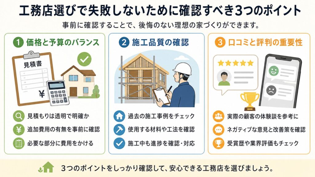 工務店選びで失敗しないために確認すべき3つのポイント