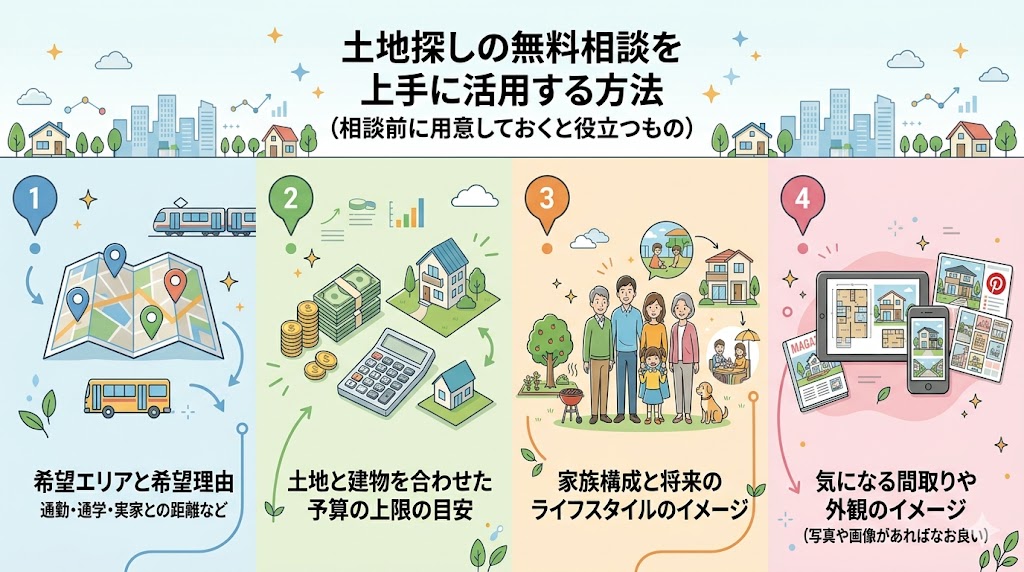 土地探しの無料相談を上手に活用する方法（相談前に用意しておくと役立つもの）