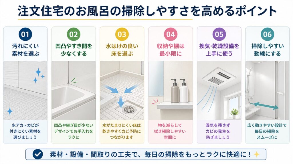 注文住宅のお風呂の掃除しやすさを高めるポイント