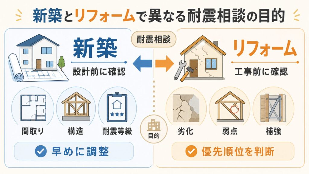 新築とリフォームで異なる耐震相談の目的